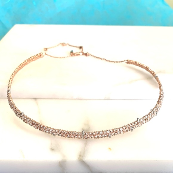 Alexis Bittar Rose Gold Crystal Encrusted Spiked thorny Lace Choker Necklace - Picture 7 of 12